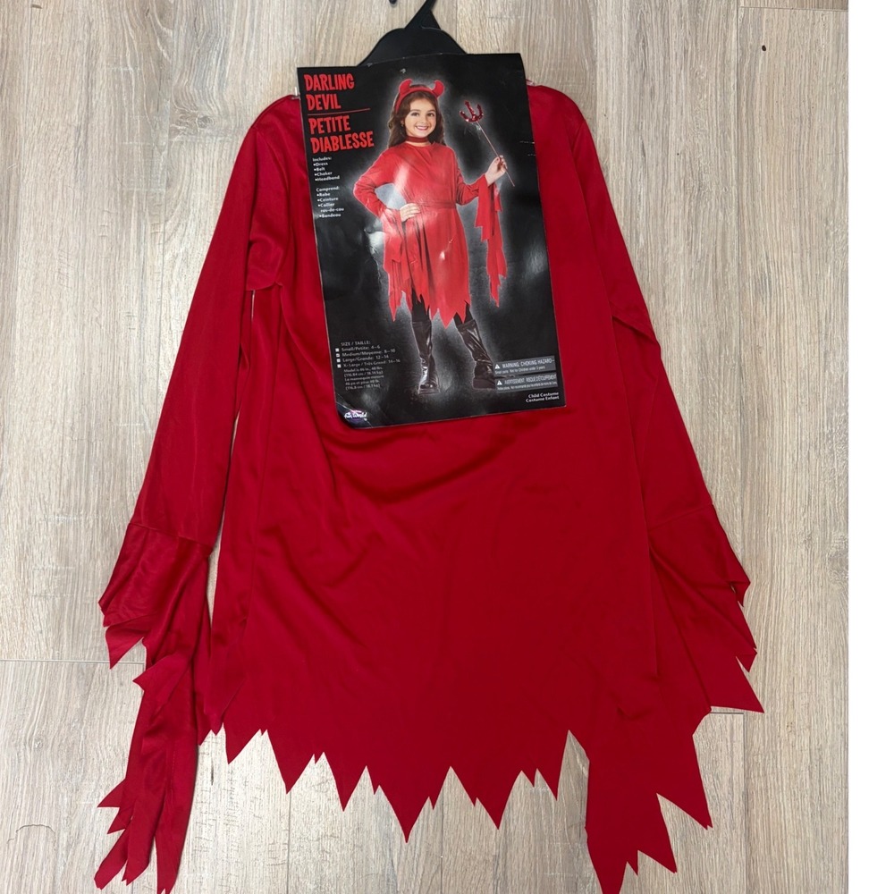 Fun World Darling Devil Costume Kids Medium 8-10 Red Dress Headband Belt Choker